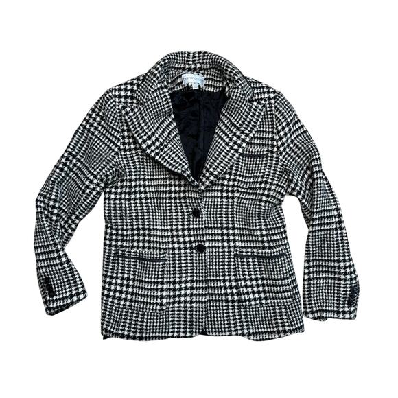 NEW Bloomingdales Women's Vintage 90's Wool Plaid Overcoat Cropped Peacoat - Picture 1 of 10